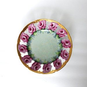 Mother of Pearl Green with Roses Floral Wall Plate